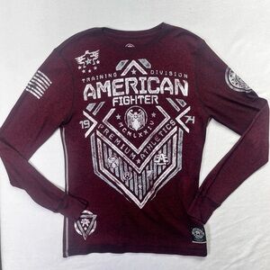 American Fighter Thermal Long sleeve Shirt Mens L Y2K Biker Fight MMA 1728